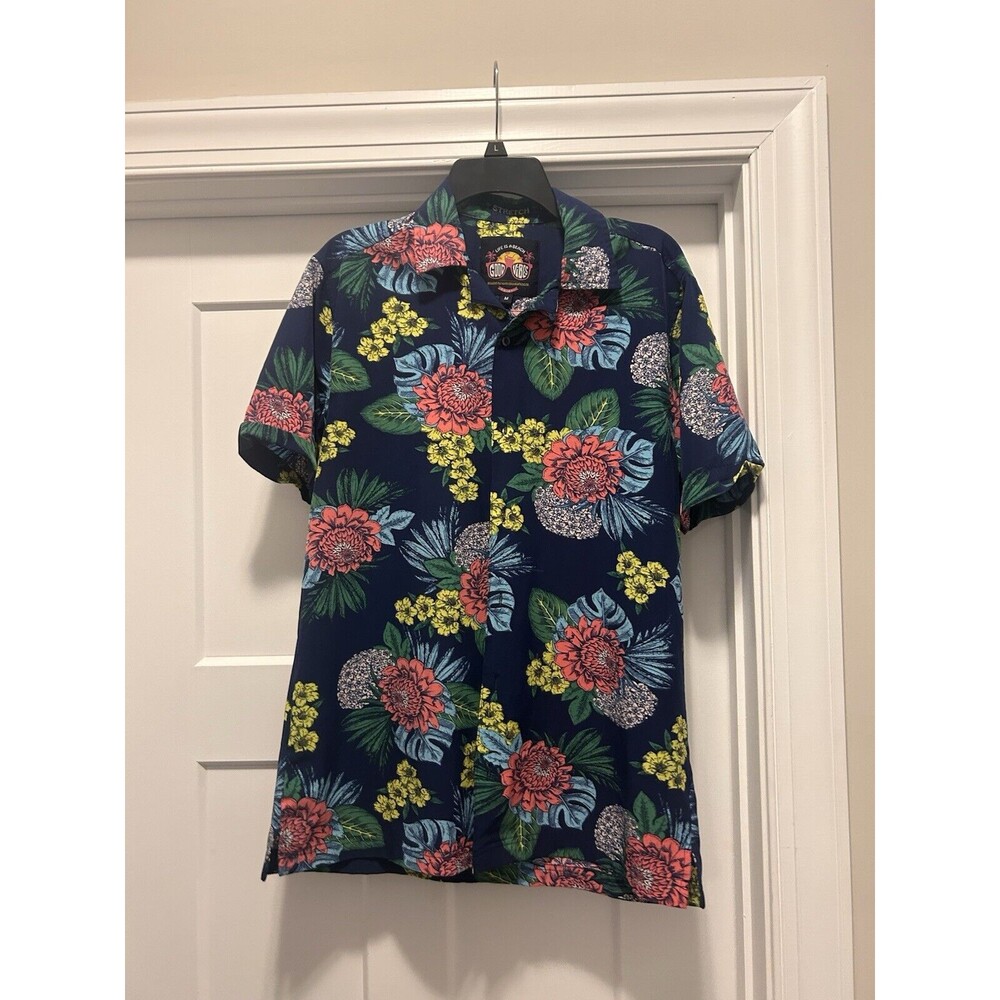 Life Is A Beach Good Vibes Short Sleeve Hawaiian Button Shirt Men's Size Medium